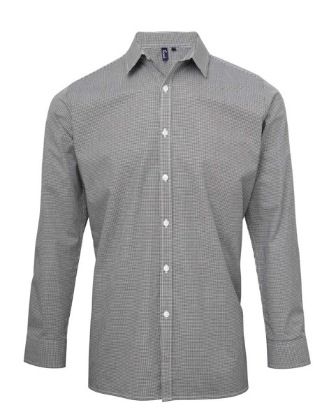 Men's Long Sleeve Gingham Cotton Microcheck Shirt - Black / White / L