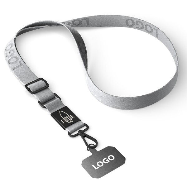 Tkaný crossbody držák na telefon s kovovou destičkou - Šedá / černá