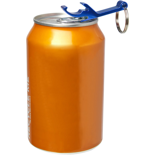 Ouvre-bouteille et canette Tao en aluminium recyclé certifié RCS avec porte-clés - Bleu royal