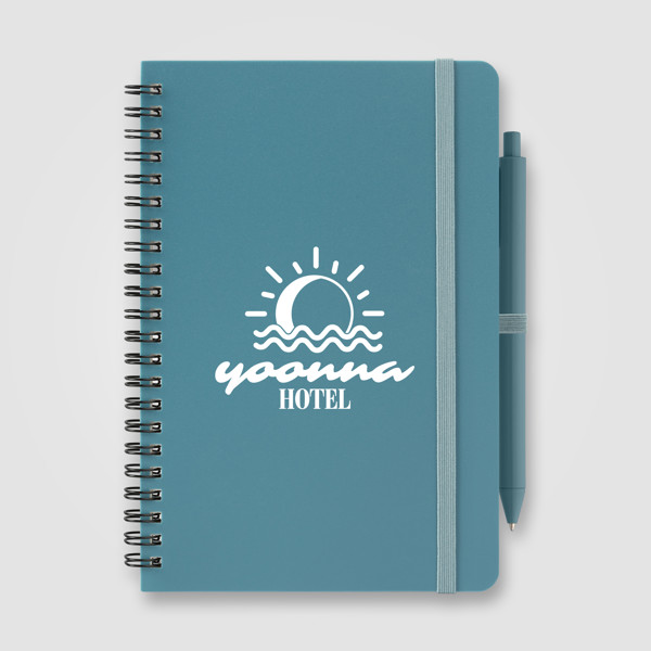 Höga Repreve® Bloc-notes à spirale - A5 - Bleu acier / Sérigraphie