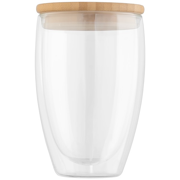 Sculpture - 355 ml Double Wall Glass Tumbler with Bamboo Lid - Glass / Laser