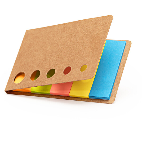 Portanotas personalizado de cartón reciclado con notas adhesivas de colores