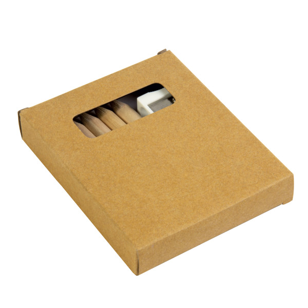 Σετ από 6 χρωματιστά ξύλινα μολύβια, πλαστική ξύστρα και άλμπουμ ζωγραφικής, σε κουτί από χαρτόνι