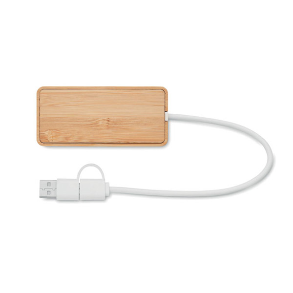 Hubbam bamboo USB hub, 3 vhodi, 20 cm kabel