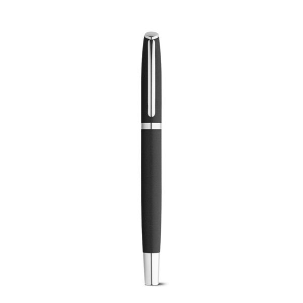 RE-LANDO-SET. Roller and ball pen set with recycled aluminium (100% rAL) body - Black