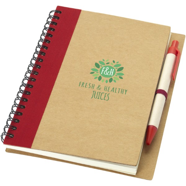 Priestly A6 Recycling Notizbuch mit Stift - Natur / Rot