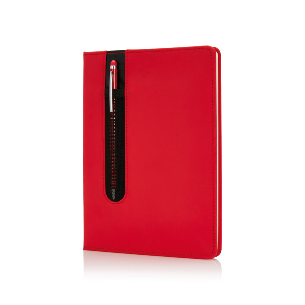 Standard hardcover PU A5 notebook with stylus pen - Red
