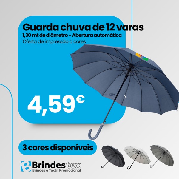 Guarda chuva de 12 varas com impressão a cores.