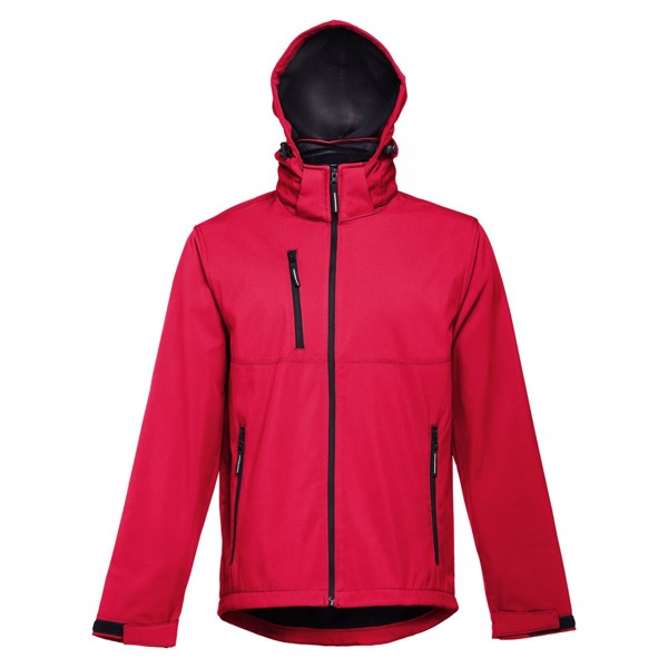 THC ZAGREB II. Men's softshell jacket with detachable hood and rounded back hem