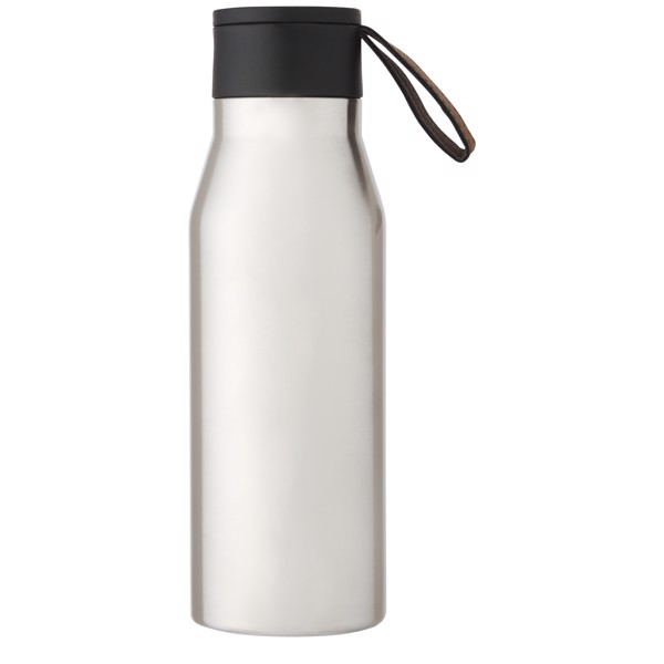 Garrafa de 500 ml de cobre isolada a vácuo em aço inoxidável com correia e tampa de couro PU "Ljungan" - Prateado