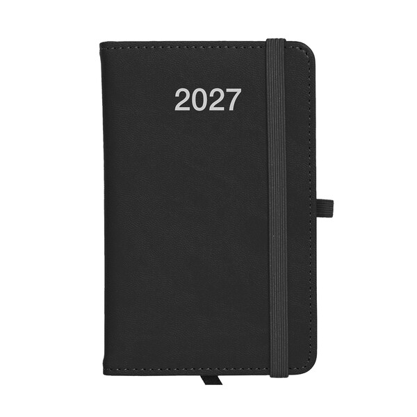 Agenda Tascabile Settimanale 2027, Copertina Rigida In Pu Termovirante Con Impuntura - Nero