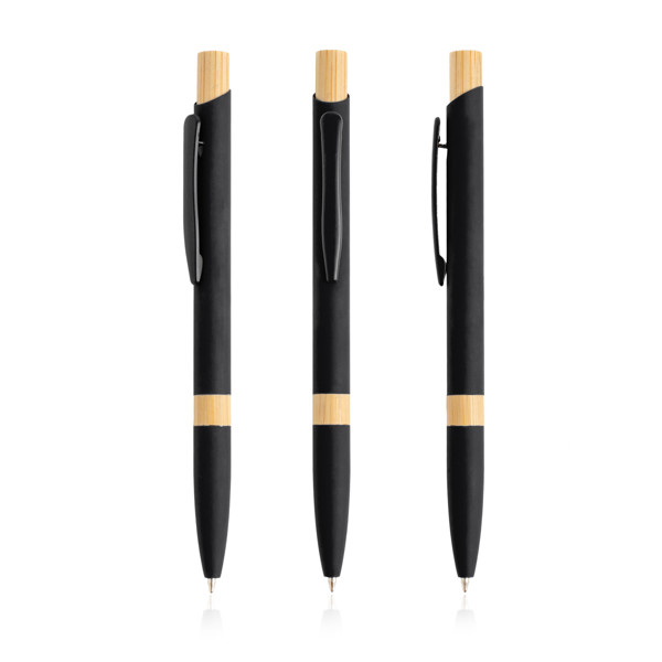 Stylo À Bille En Aluminium Recyclé, Avec Détail En Bambou - Noir