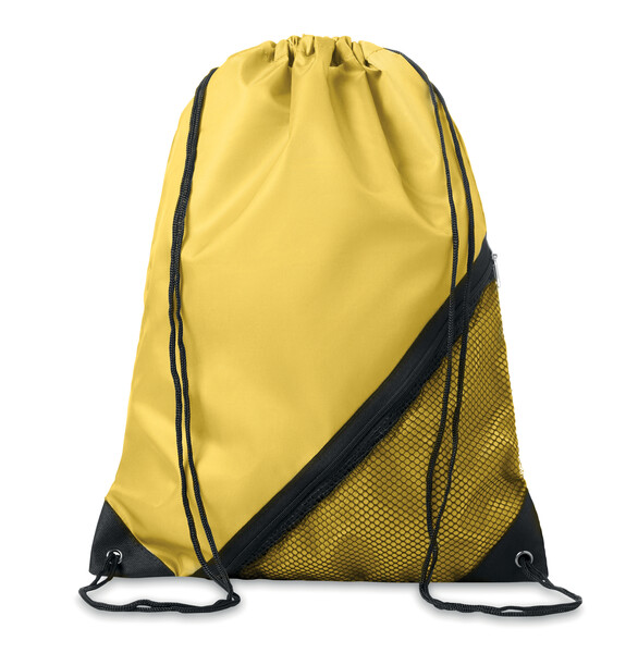 Full colour polyester drawstring bag with zipper and mesh pocket - Full colour