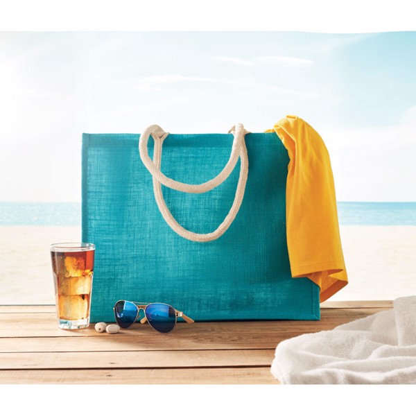 Aura jute shopping bag, 43x34x20 cm - Turquoise