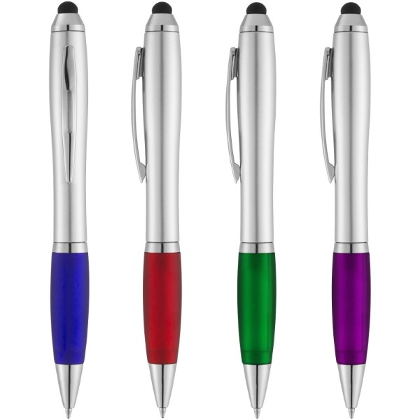 Nash stylus ballpoint with coloured grip - Silver / Red