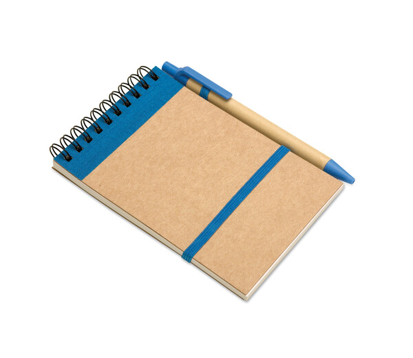 Bloc-notes recyclé et stylo Sonora - Bleu