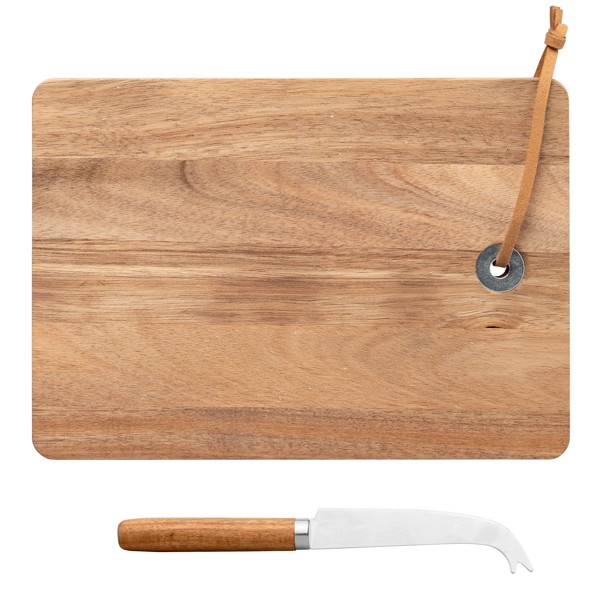 Set Mysa, couteau à fromage suspendu et planche en bambou FSC - 262 x 290 x 25 mm - Bois / Laser