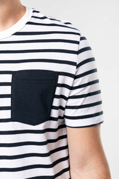 Striped Short Sleeve Sailor T-Shirt With Pocket - Striped White / Red / S
