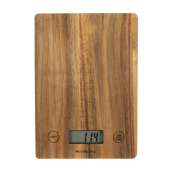 Balance de cuisine électronique en bois d'acacia