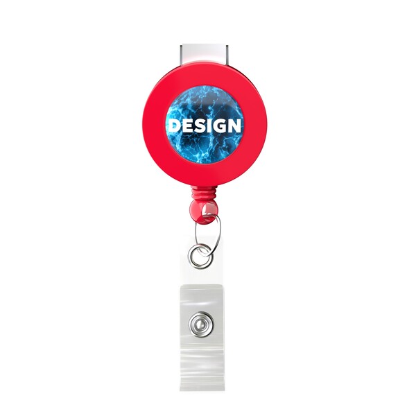 Retractable badge reel in round shape with ⌀2cm logo - Fire Red / Bull Dog Clip