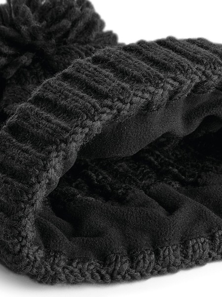 Cable Knit Melange Beanie - Black