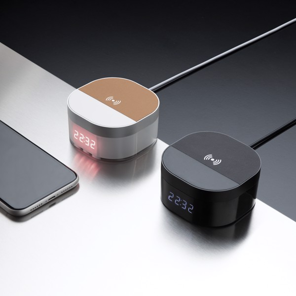 Aria digital clock, 5W wireless charger - White