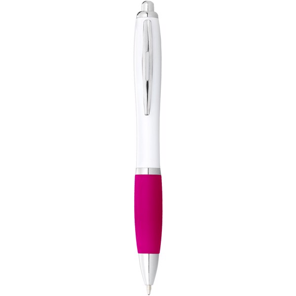Bílé kuličkové pero Nash s barevným úchopem - Bílá / Růžová
