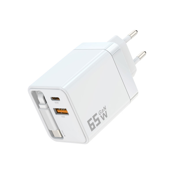 Charging adapter 65W with built-in USB-C cable - WHITE