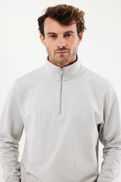 Svetr se čtvrtečním zipem IQONIQ Elgon z recykl. bavlny - Light Heather Grey / L