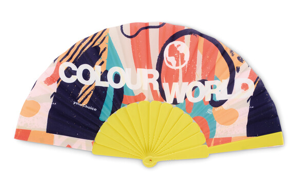 Full colour plastic hand fan - Bright Yellow