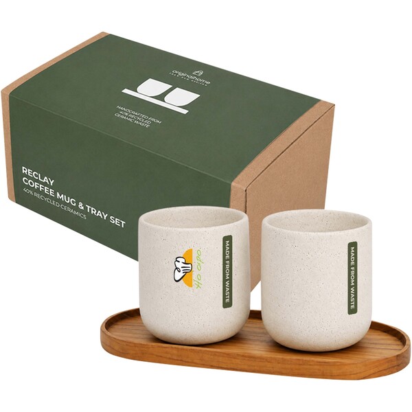 Set Originalhome vassoio ovale in legno e tazze in ceramica da 150 ml