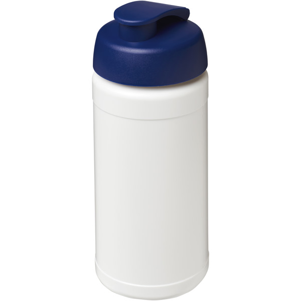 Bouteille de sport Baseline de 500 ml recyclée avec couvercle rabattable - Blanc / Bleu