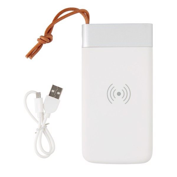Aria powerbank 8000 mAh, 5W brezžično polnjenje - Bela