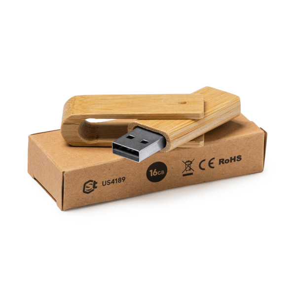 Personalised bamboo USB flash drive 16 GB with rotating clip