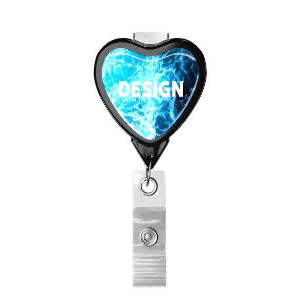 Retractable badge reel in heart shape with logo - Black