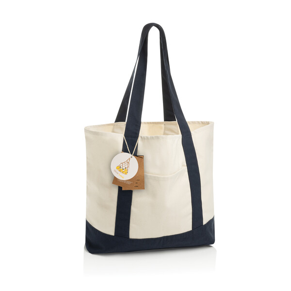 Sac cabas 350gsm en coton recyclé AWARE™ SHOP LOCAL - Bleu Marine