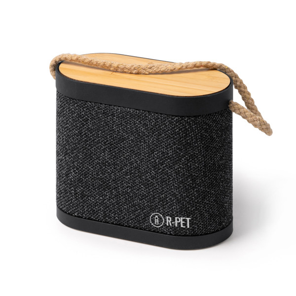 Altavoz inalámbrico personalizado de bambú y RPET con carga inalámbrica 15W