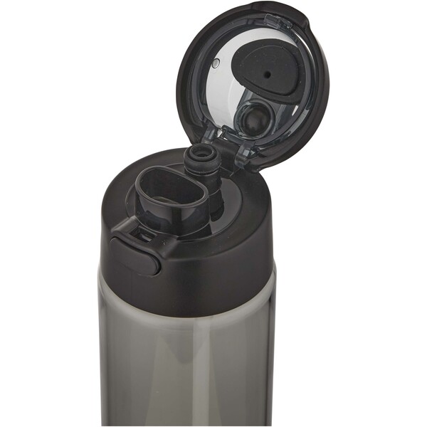 Theron 700 ml RCS recycled plastic water bottle with dual function lid and flip straw - Black