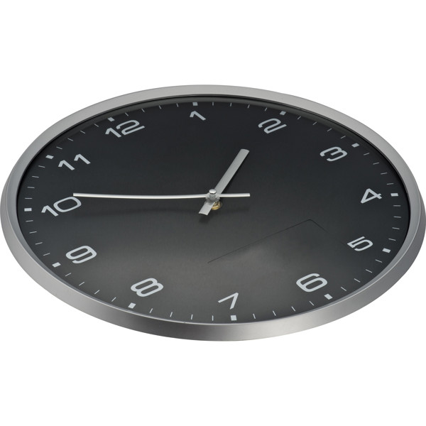Wall clock with silver frame and click system FRANCISCA - Black