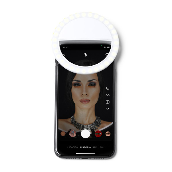 Personalised LED ring light for smartphone with adaptable clip and rechargeable battery