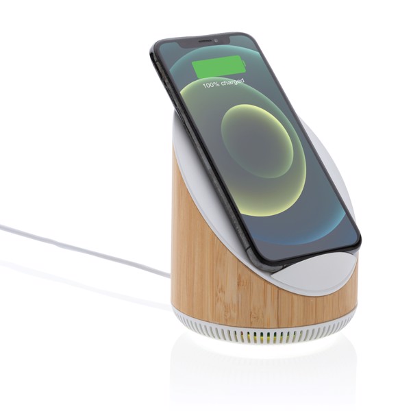 Ovate bamboo 5W speaker with 15W wireless charger