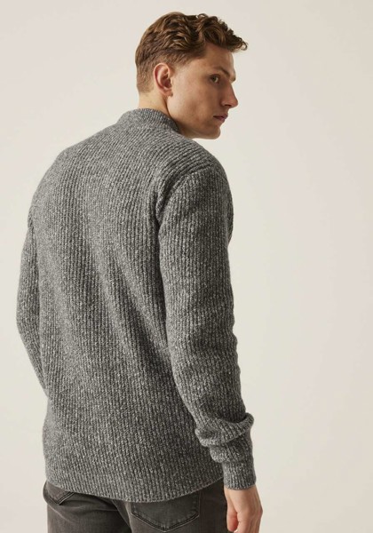 Solomon Zip-Neck Knitted Pullover - Dark Grey Marl / L