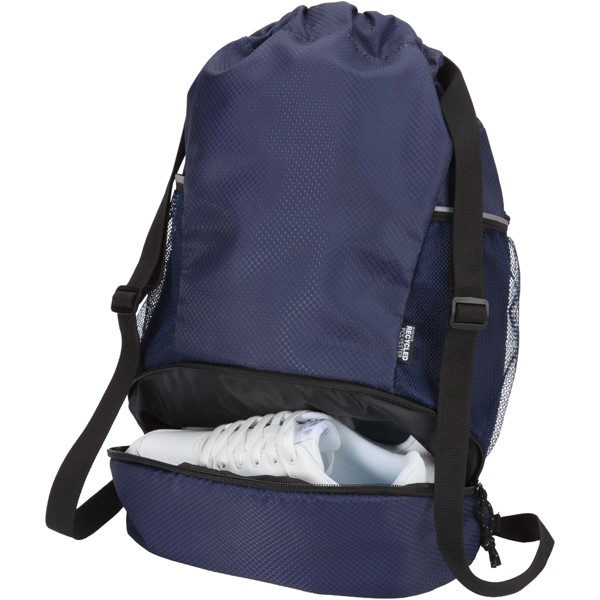 Sac de sport Varyon à cordon en matériaux recyclés certifiés GRS avec compartiment inférieur de 18 L - Marine