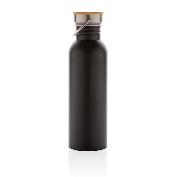Modern stainless steel bottle with bamboo lid - Black