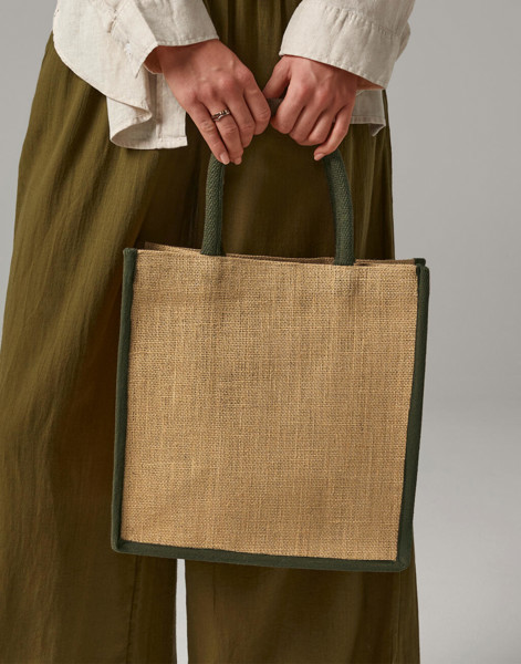 Natural Starched Jute Midi Tote - Natural / Olive Green / ONE SIZE