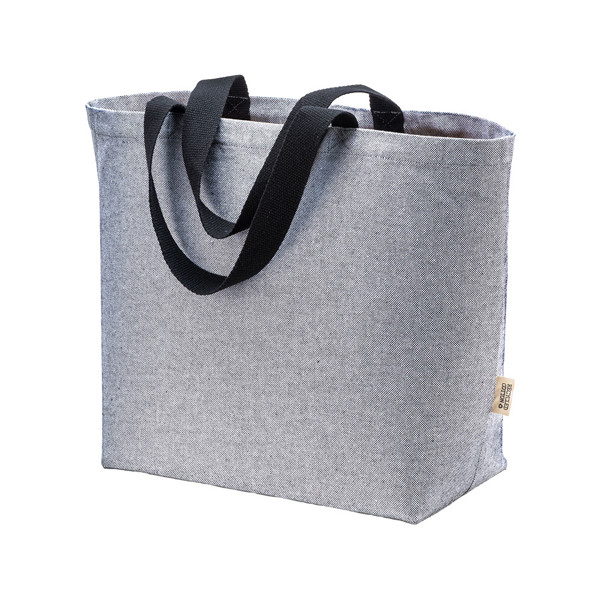 Recycled Cotton Bag 340 G/M2 With Melange Effect. Long Colored Handles And Gusset - Black