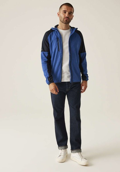 X-Pro Coldspring Ii Hybrid Performance Stretch Hooded Fleece Jacket - Oxford Blue Marl / Navy / 3XL