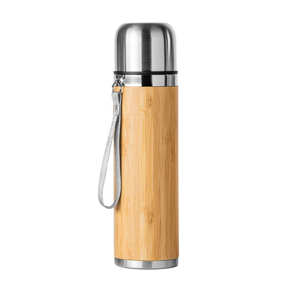 Personalised stainless steel and bamboo thermos 420 ml with cup lid
