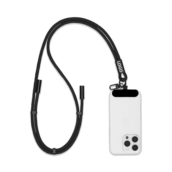 Adjustable type C to C, 60W charging cable lanyard and phone holder - Black