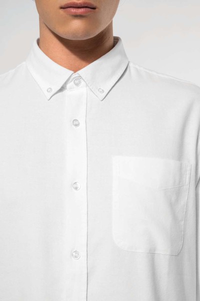 Long-Sleeved Washed Oxford Cotton Shirt - Striped White / Oxford Blue / 3XL